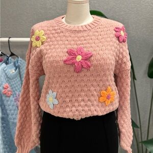 Very J Pink Sweater with Floral Accents